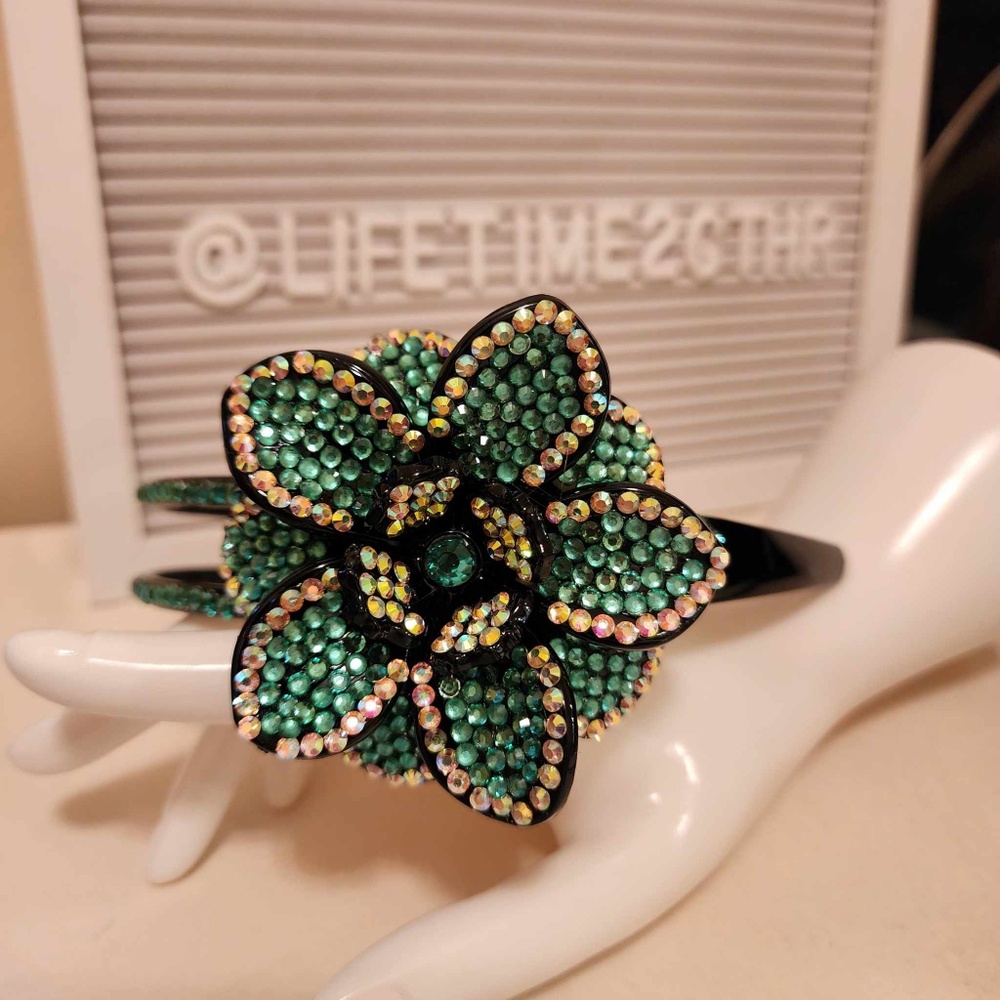Green / Clear Rhinestone Flower Headband